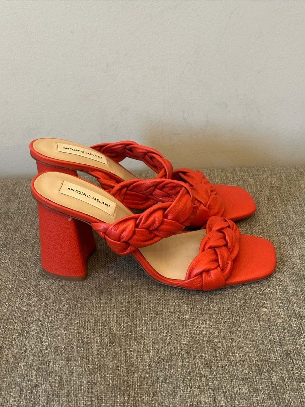 Antonio Melani Sannon Red Braided Leather Block Heel Mule Sandals Women’s 9.5M